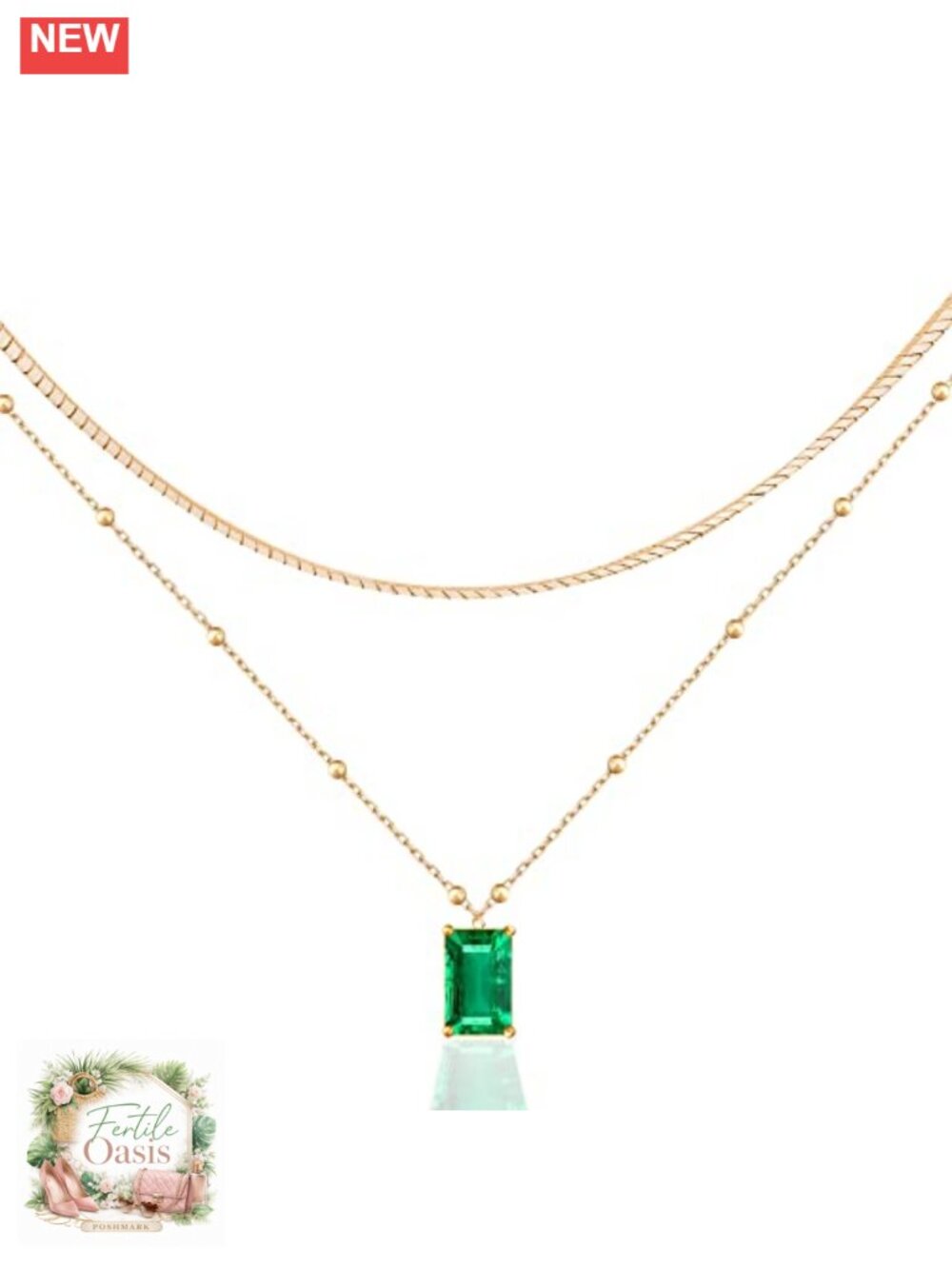 14k Gold Plated Layered Emerald Pendant Necklace for Women
